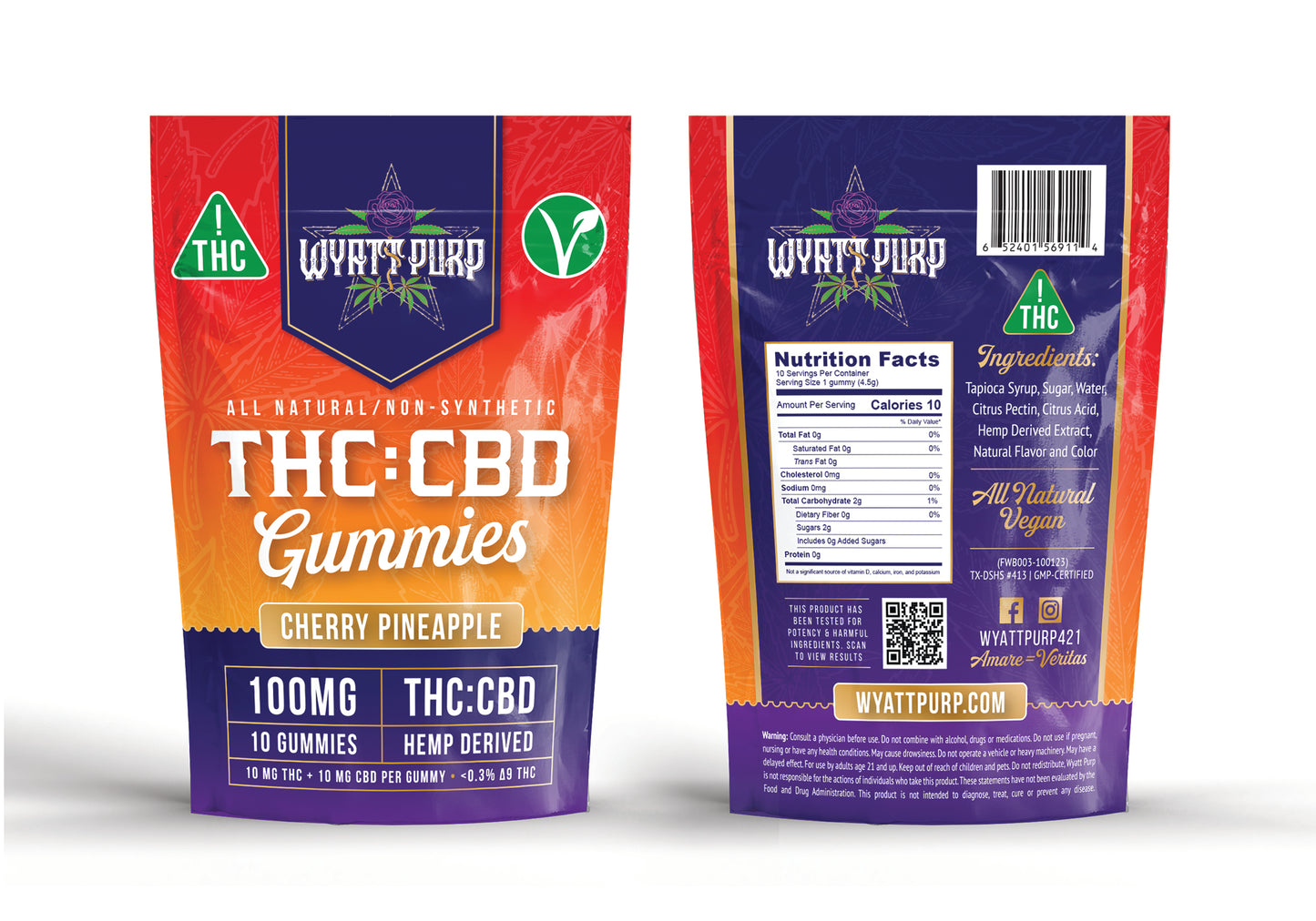 THC + CBD 100mg - Gummies 10 Pack of Edibles - Cherry Pineapple