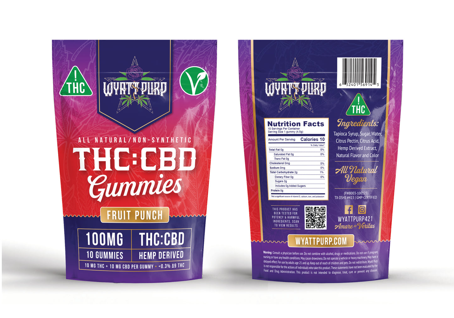 THC + CBD 100mg - Gummies 10 Pack of Edibles - Fruit Punch