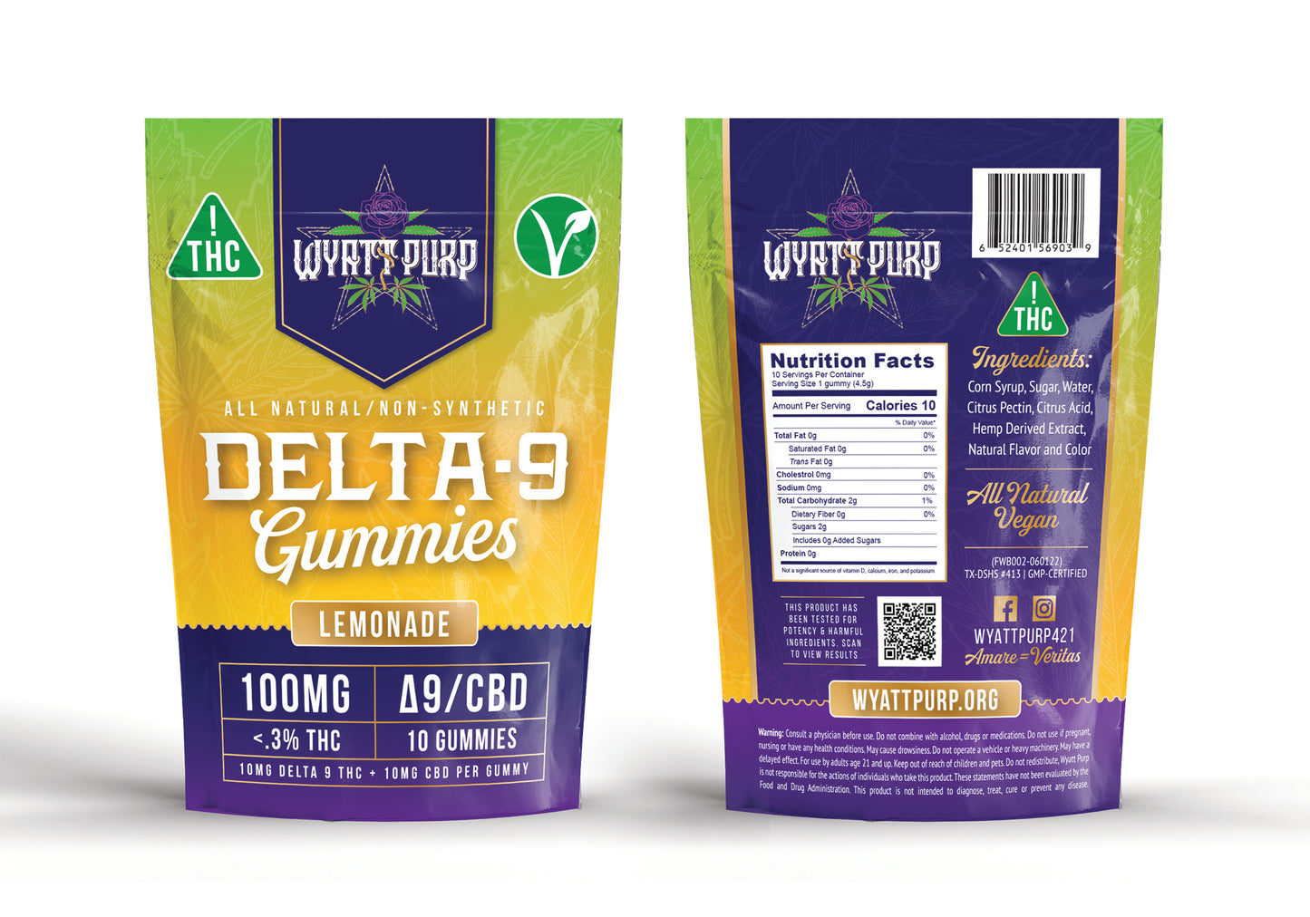 THC + CBD 100mg - Gummies 10 Pack of Edibles - Lemonade