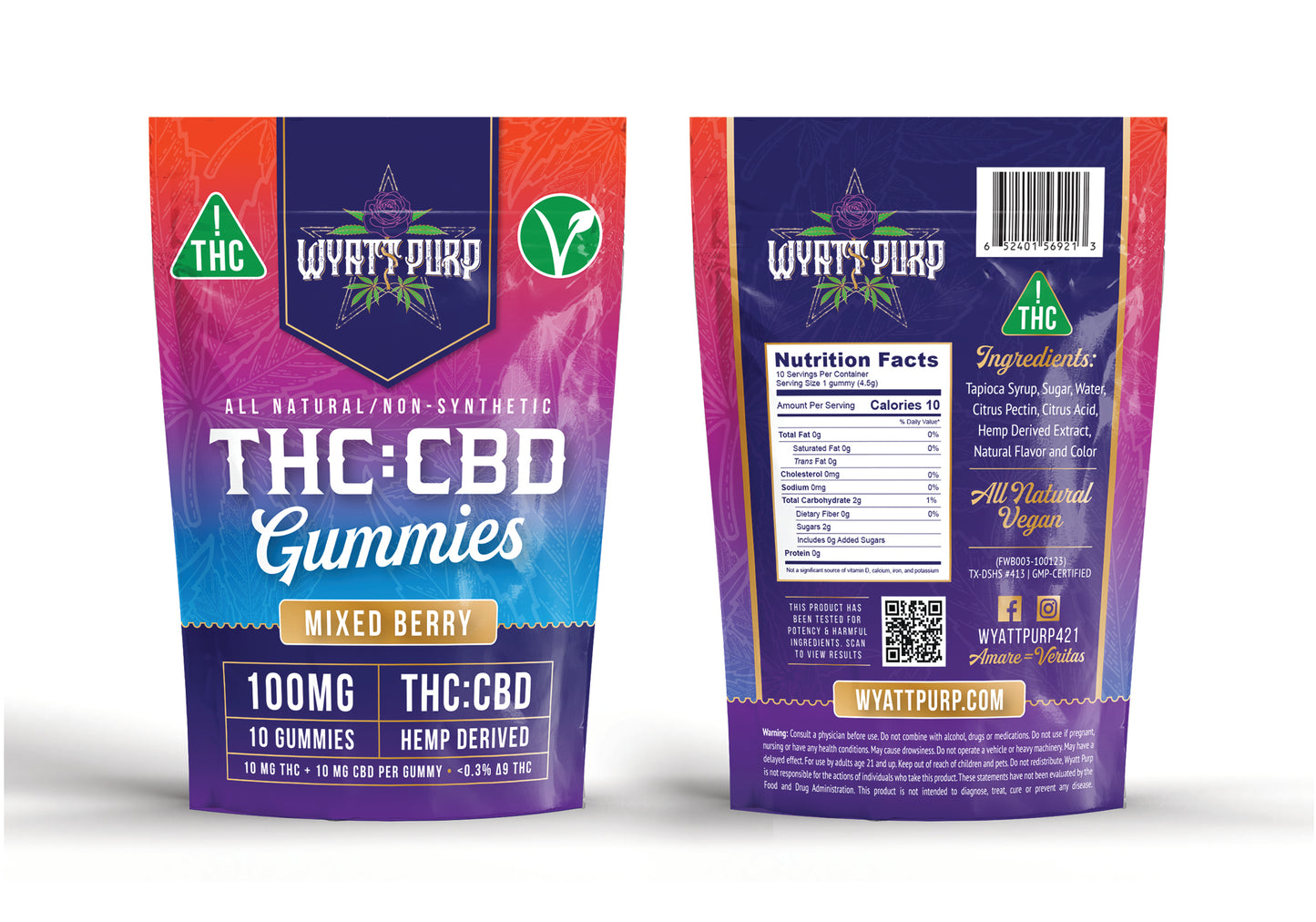 THC + CBD 100mg - Gummies 10 Pack of Edibles - Mixed Berry