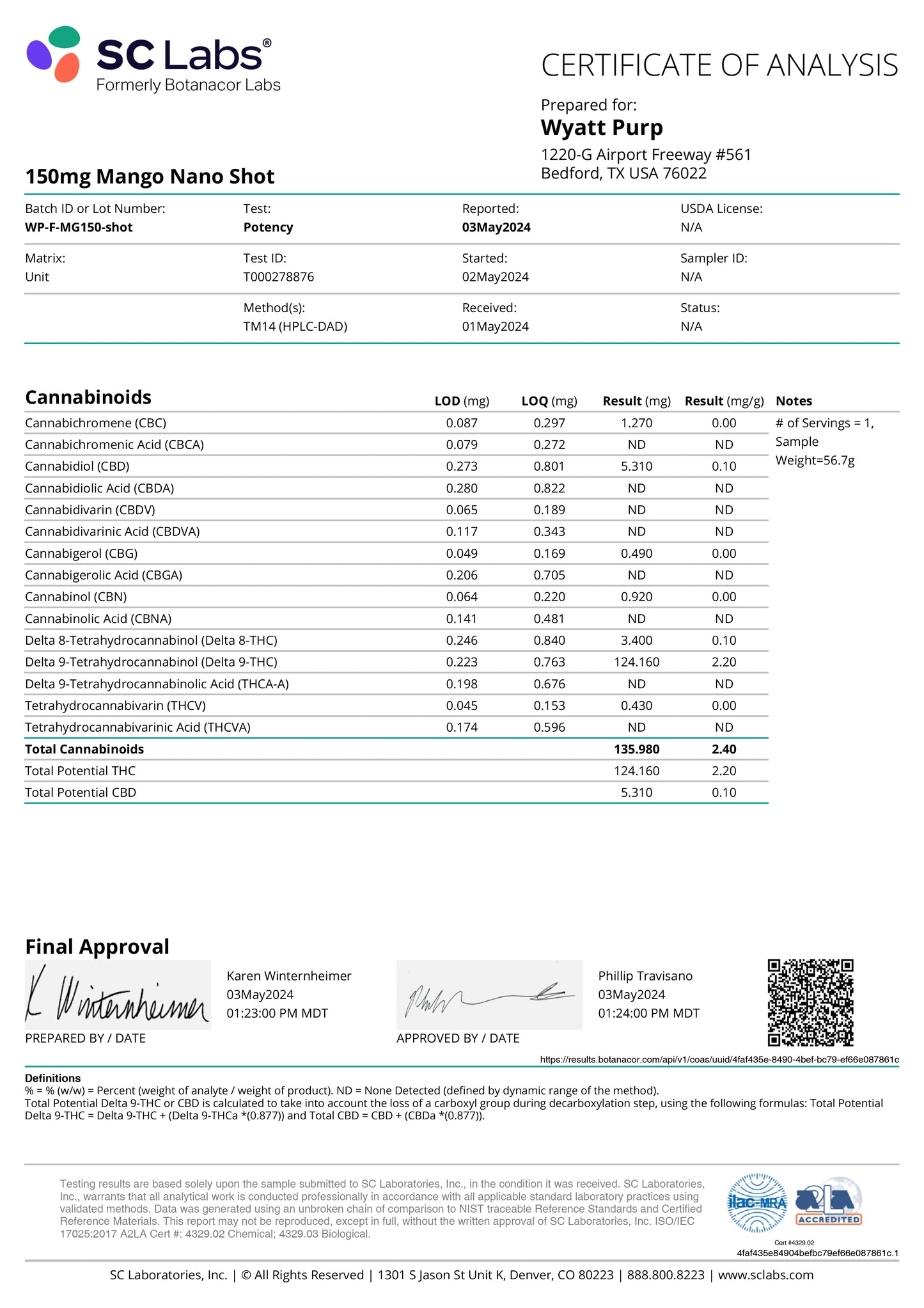 Delta 9 THC HD9 Nano Syrup Shot 150mg Drinkable Edible - Mango