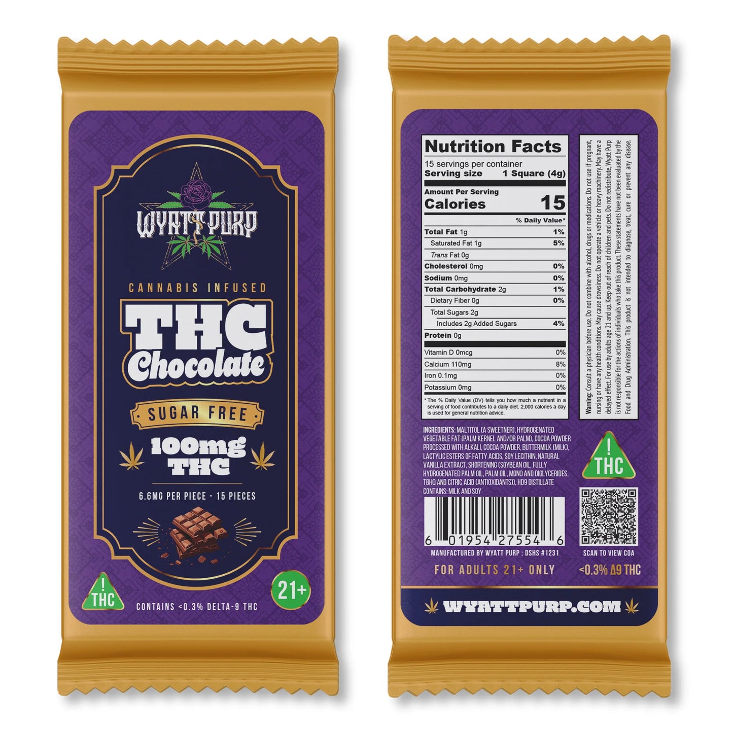 100mg THC Sugar Free Chocolate Bar