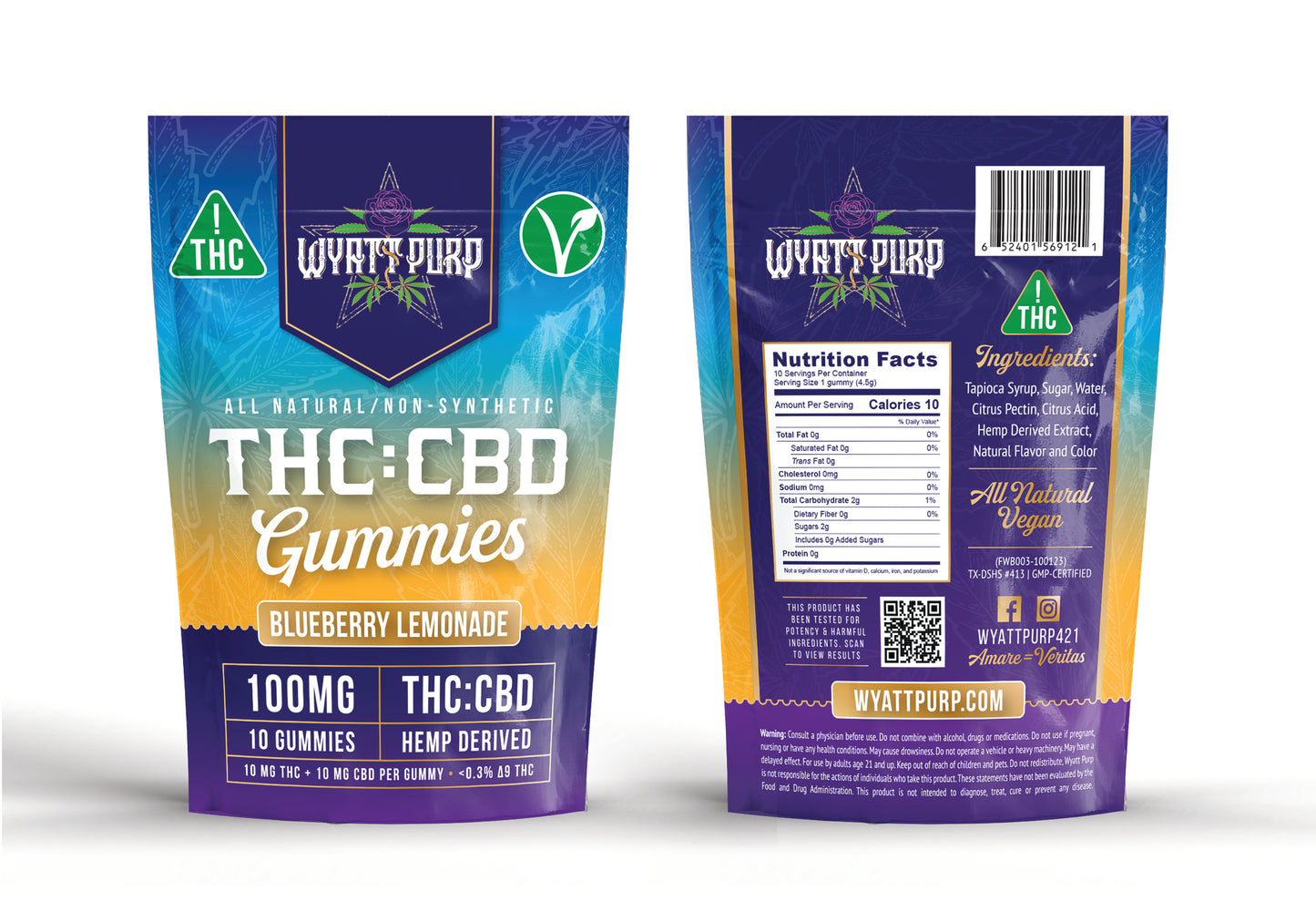 THC + CBD 100mg - Gummies 10 Pack of Edibles - Blueberry Lemonade
