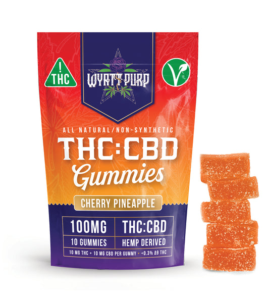 THC + CBD 100mg - Gummies 10 Pack of Edibles - Cherry Pineapple
