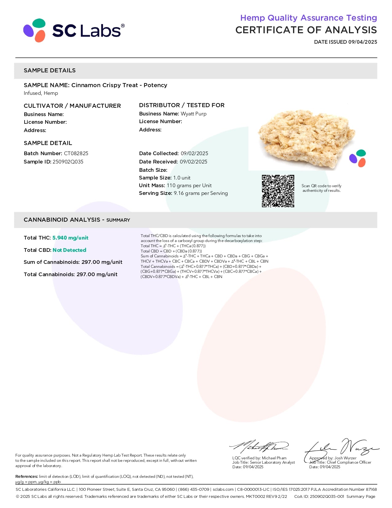 Cannabis Krispy THC Cereal Bar 350mg Edible - Cinnamon Cereal Bar