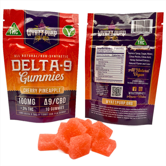 Delta 9 THC 100mg - Gummies 10 Pack of Edibles - Cherry Pineapple
