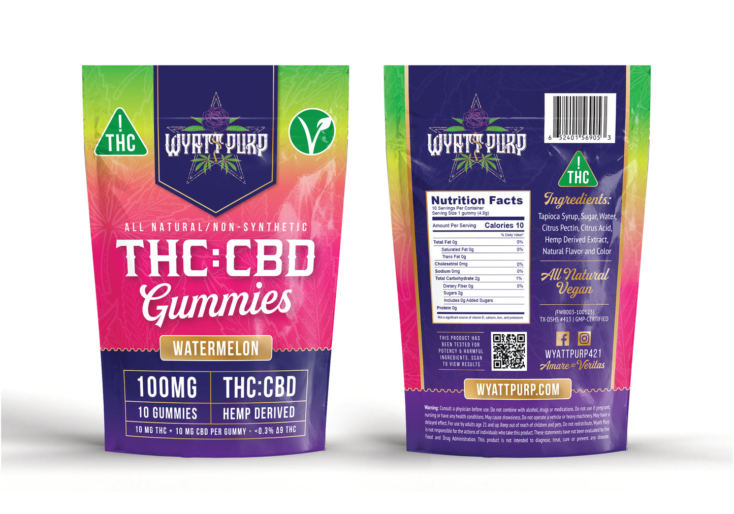 THC + CBD 100mg - Gummies 10 Pack of Edibles - Watermelon