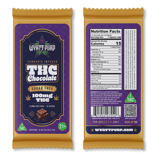100mg THC Sugar Free Chocolate Bar