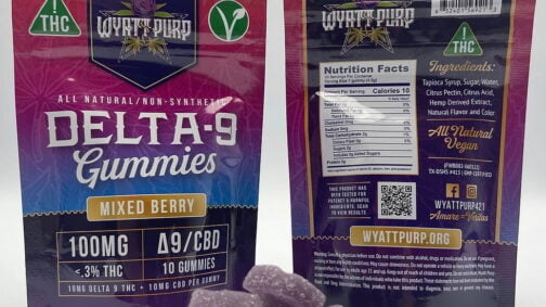 front and back mixed berry delta 9 gummies