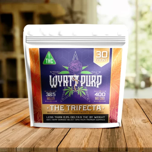 front of package for wyatt purp delta 9 gummies
