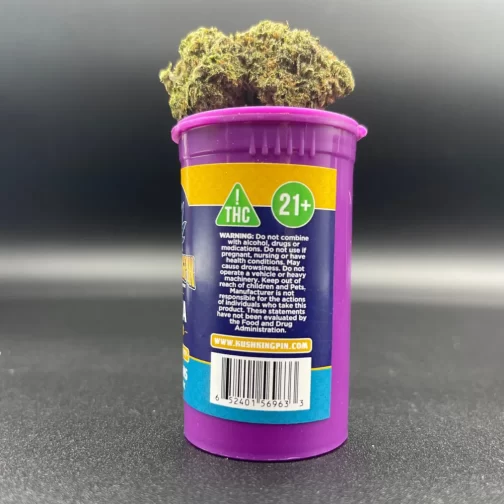 magnificent grape frosty thca flower on top of canister