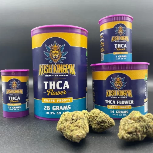 awesome buds and canisters of grape frosty thca flower